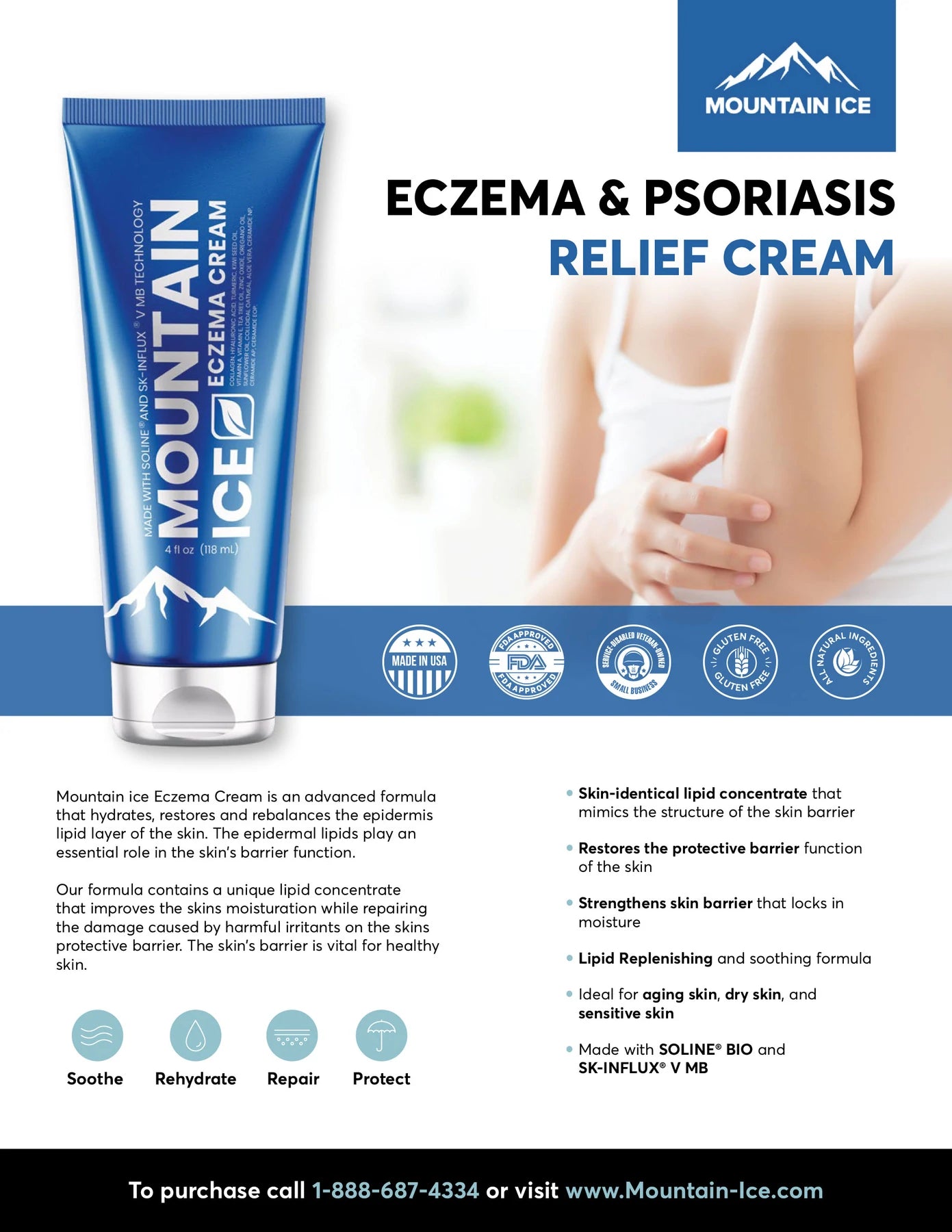 Mountain Ice Eczema and Psoriasis Cream, Made with Natural Ingredients (Repair Dry and Damaged Skin) Skin Care Set2save