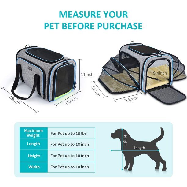 Pet Travel Bag Safe Airline Approved Expandable Foldable Soft-Sided Dog Carrier 3 Open Doors 2 Reflective Tapes Cats And Dogs Blue Pet First Aid & Emergency Kits Set2save 