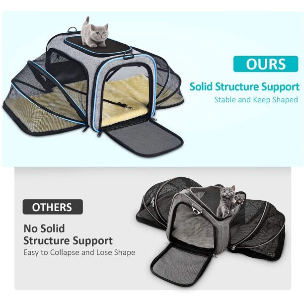 Pet Travel Bag Safe Airline Approved Expandable Foldable Soft-Sided Dog Carrier 3 Open Doors 2 Reflective Tapes Cats And Dogs Blue Pet First Aid & Emergency Kits Set2save 